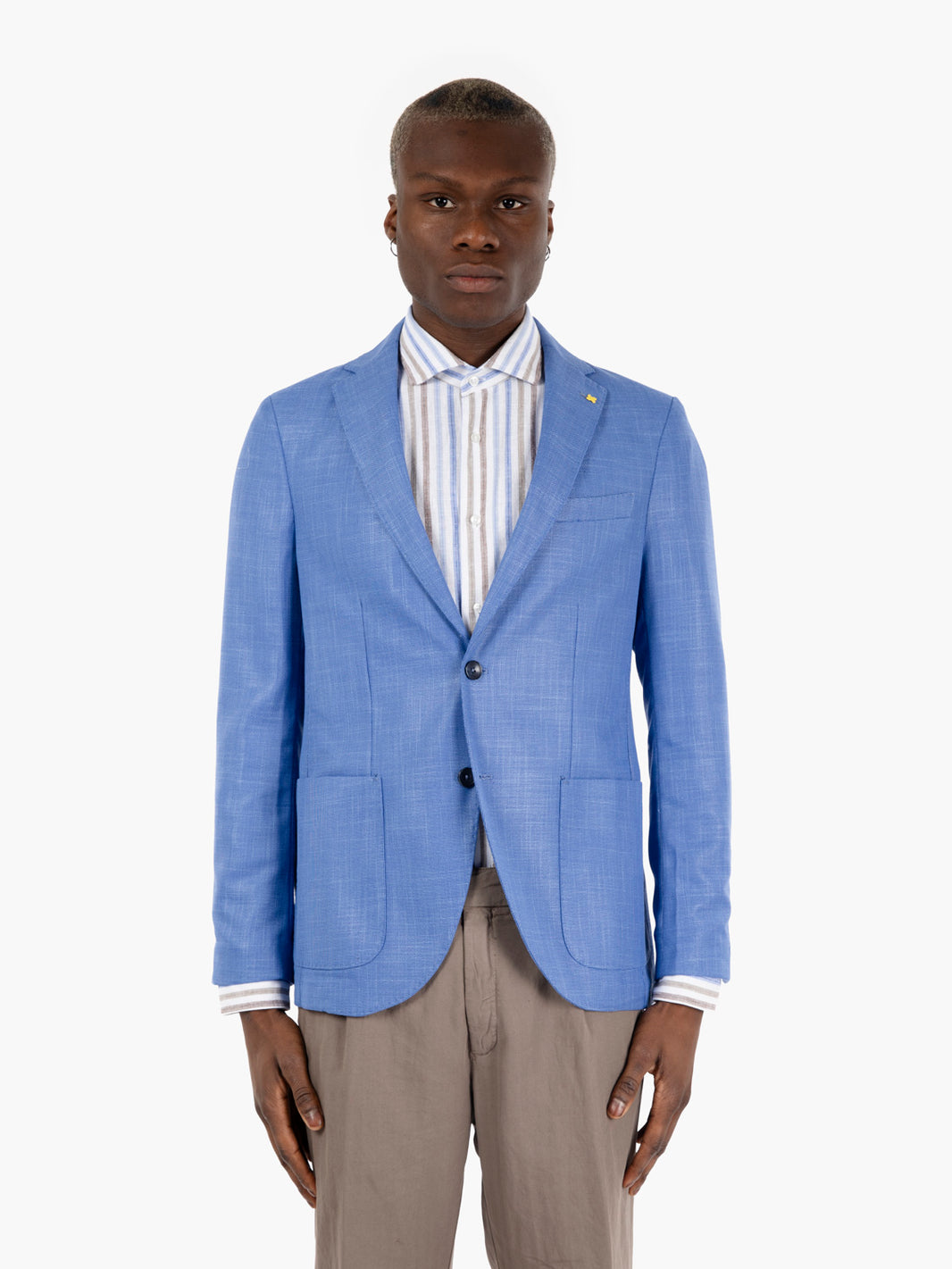 Blazer monopetto microfantasia azzurro