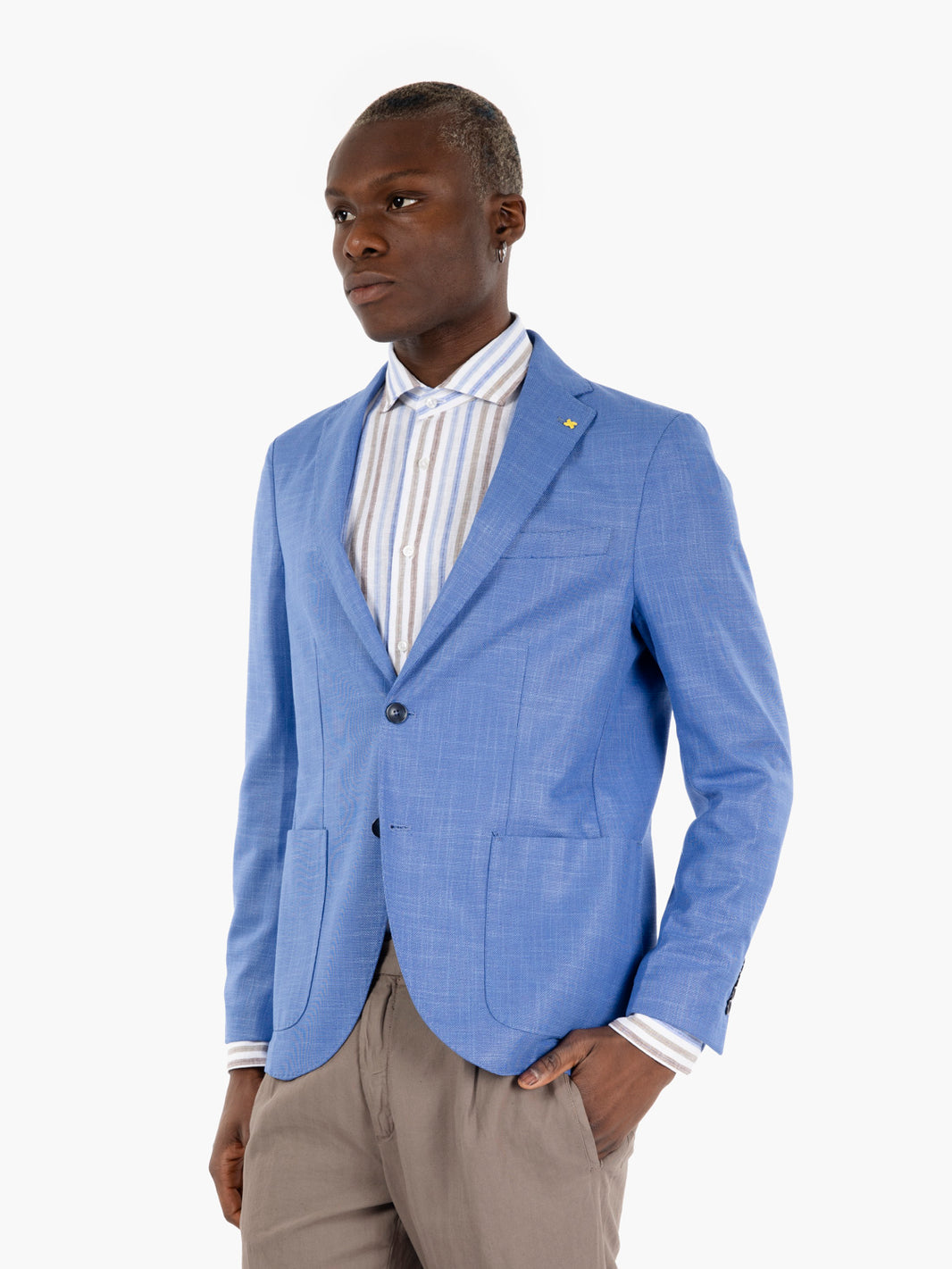 Blazer monopetto microfantasia azzurro