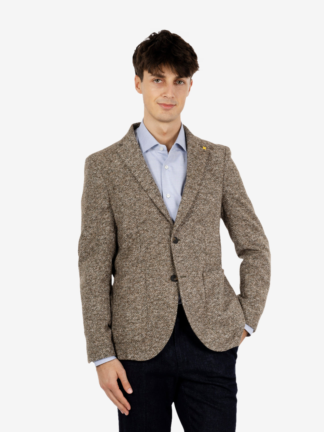 Blazer monopetto spinato marrone