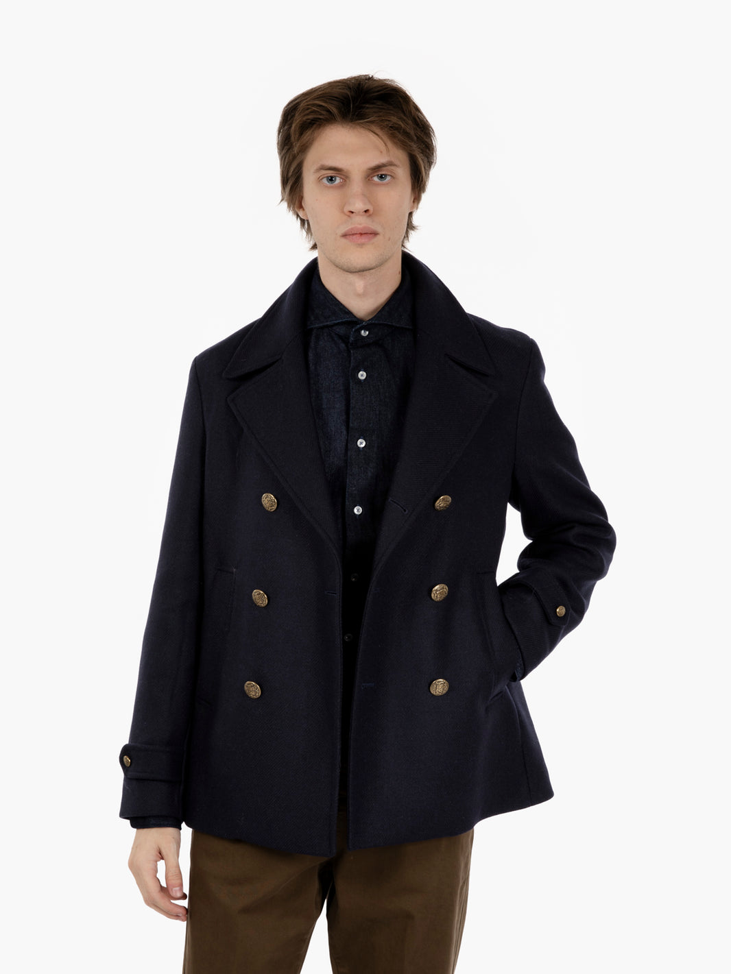 Cappotto corto in misto lana navy
