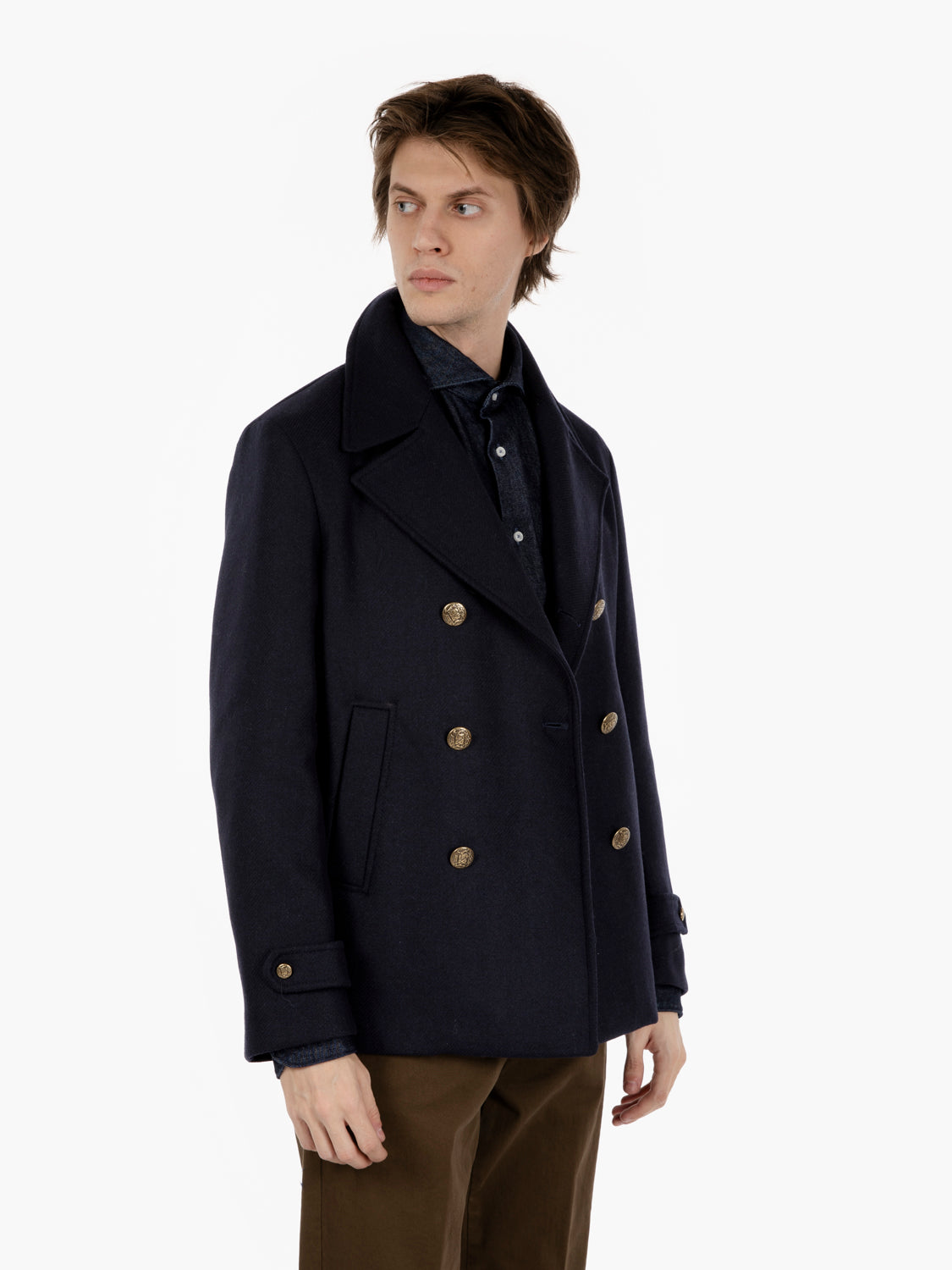 Cappotto corto in misto lana navy
