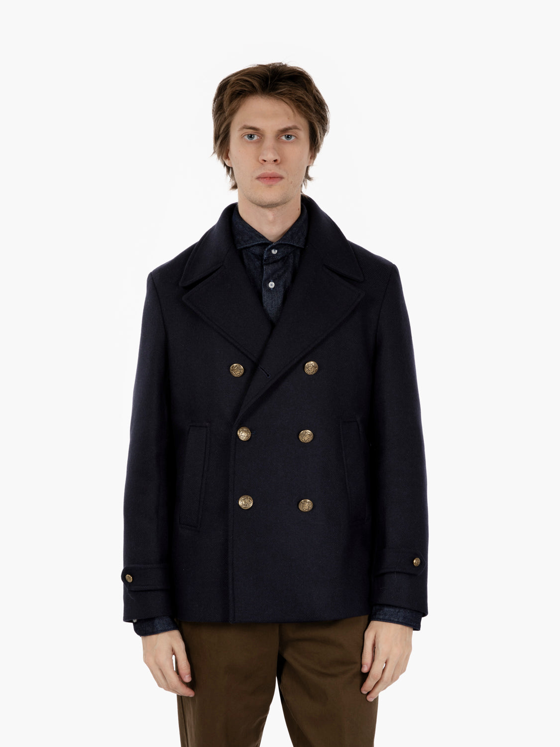Cappotto corto in misto lana navy