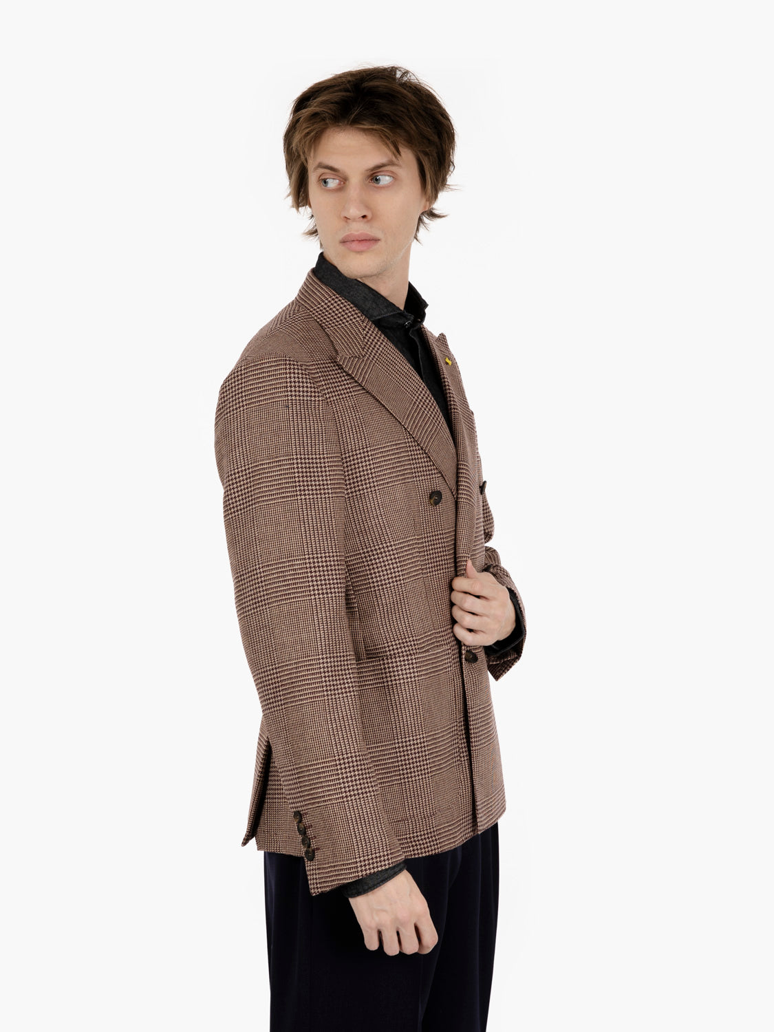 DARK BROWN/BEIGE DOUBLE-BREASTED JACKET G740-4404_08