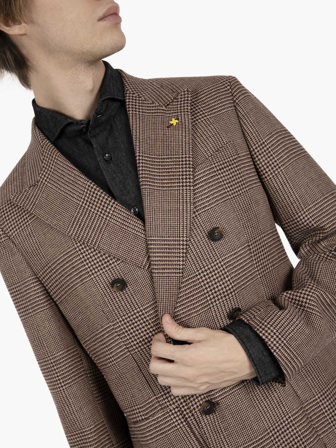 DARK BROWN/BEIGE DOUBLE-BREASTED JACKET G740-4404_08