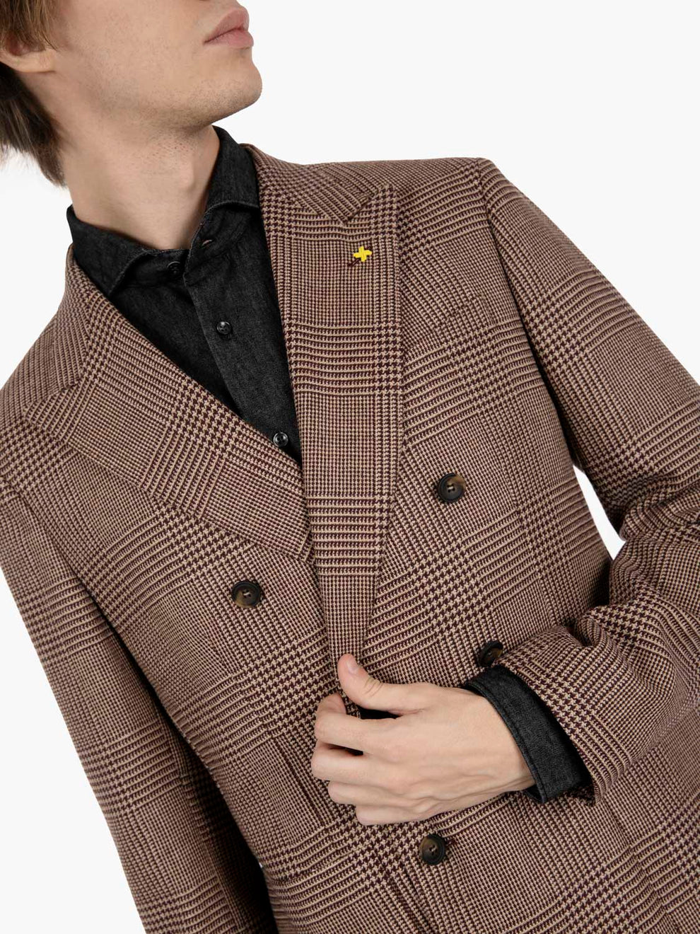 DARK BROWN/BEIGE DOUBLE-BREASTED JACKET G740-4404_08