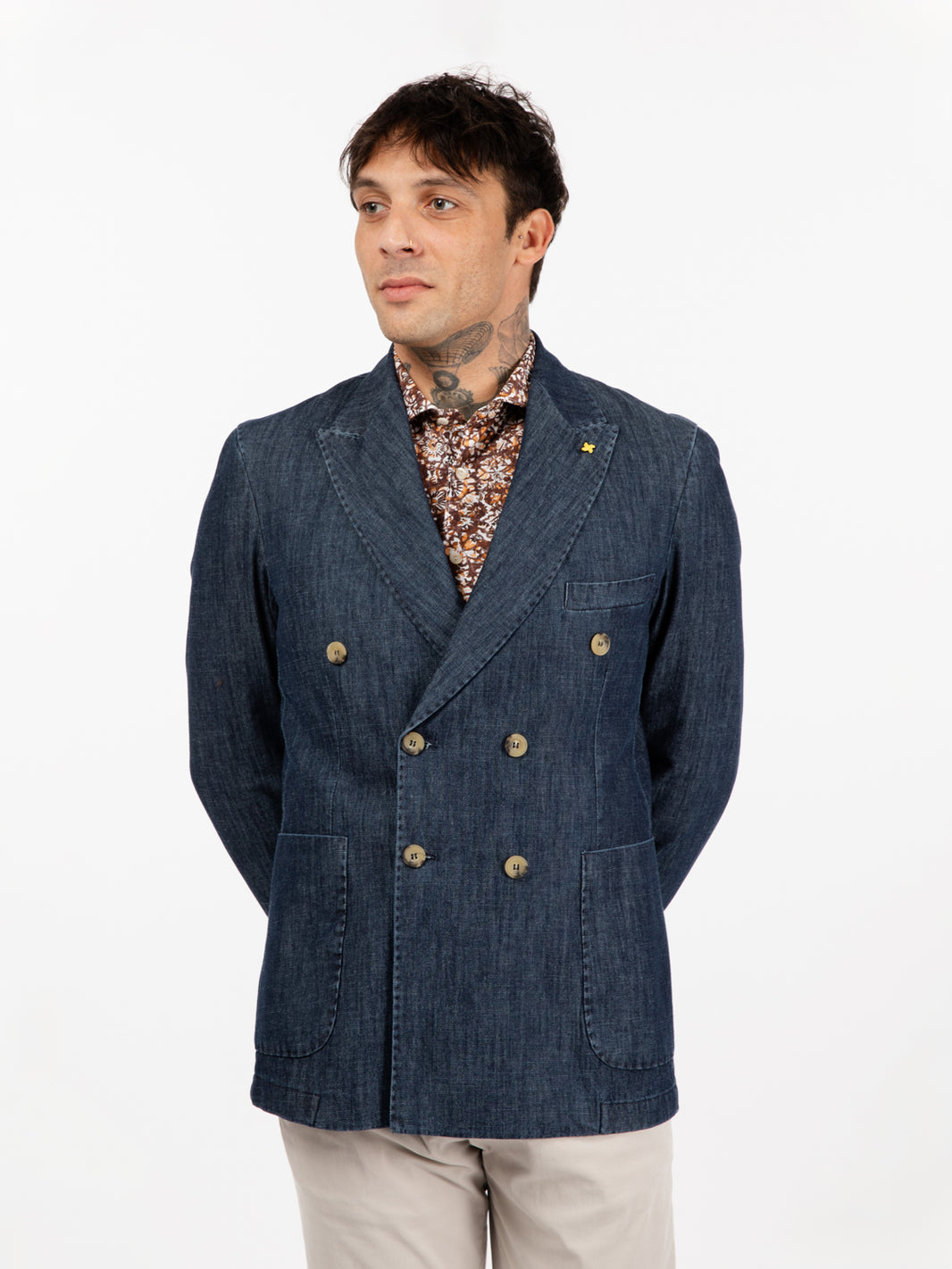 Indigo denim double breasted jacket