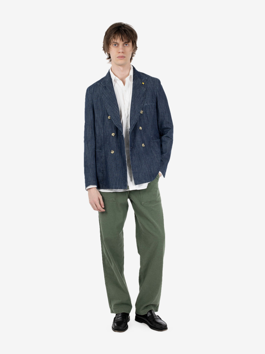 Indigo denim double breasted jacket
