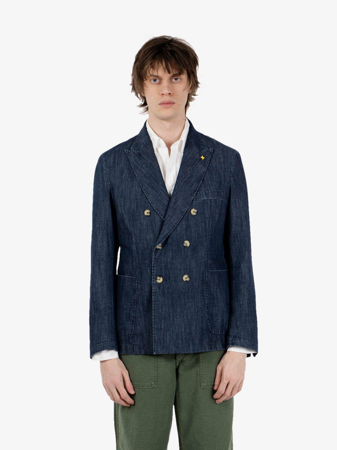 Indigo denim double breasted jacket