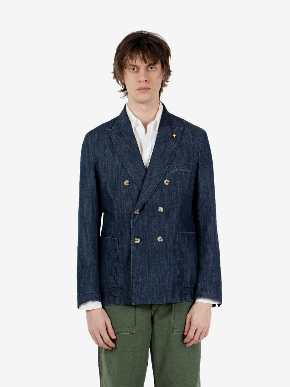 Indigo denim double breasted jacket