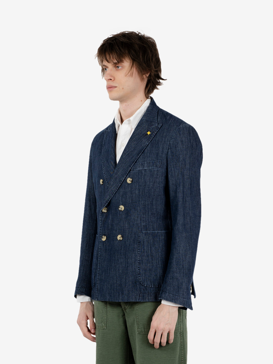 Indigo denim double breasted jacket