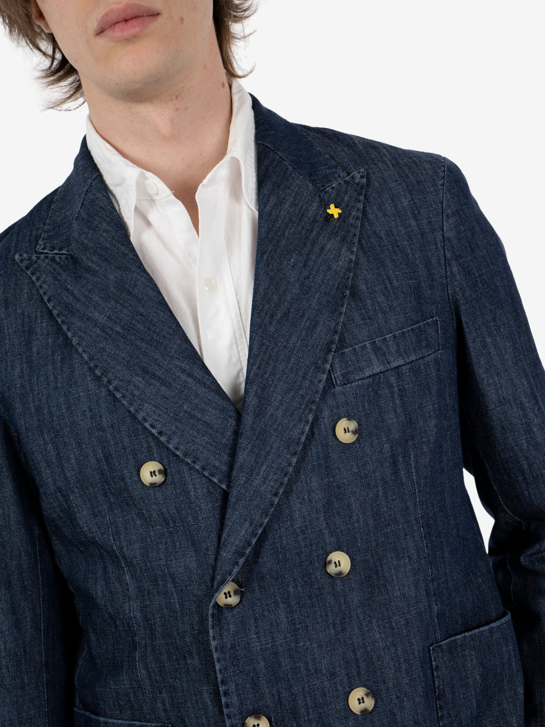 Indigo denim double breasted jacket
