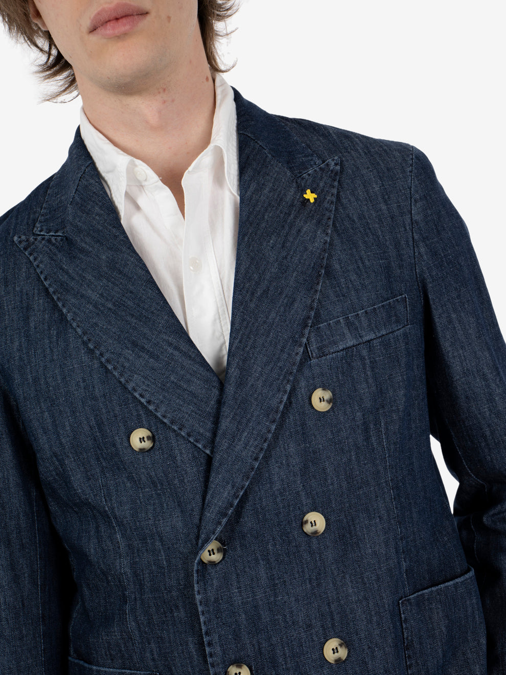 Indigo denim double breasted jacket