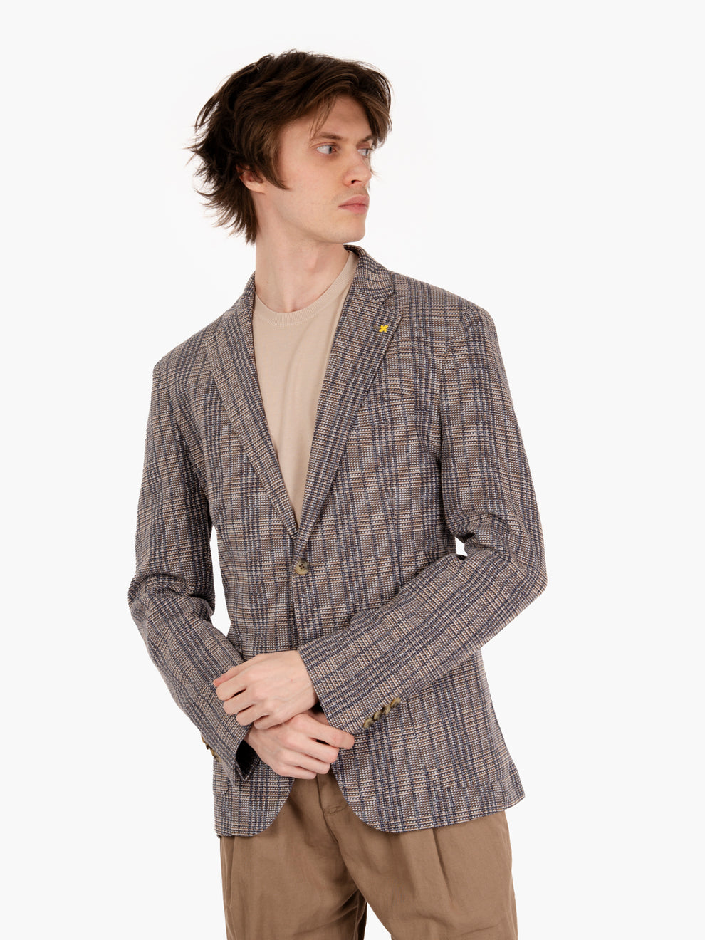 Giacca monopetto a quadri moro / blu