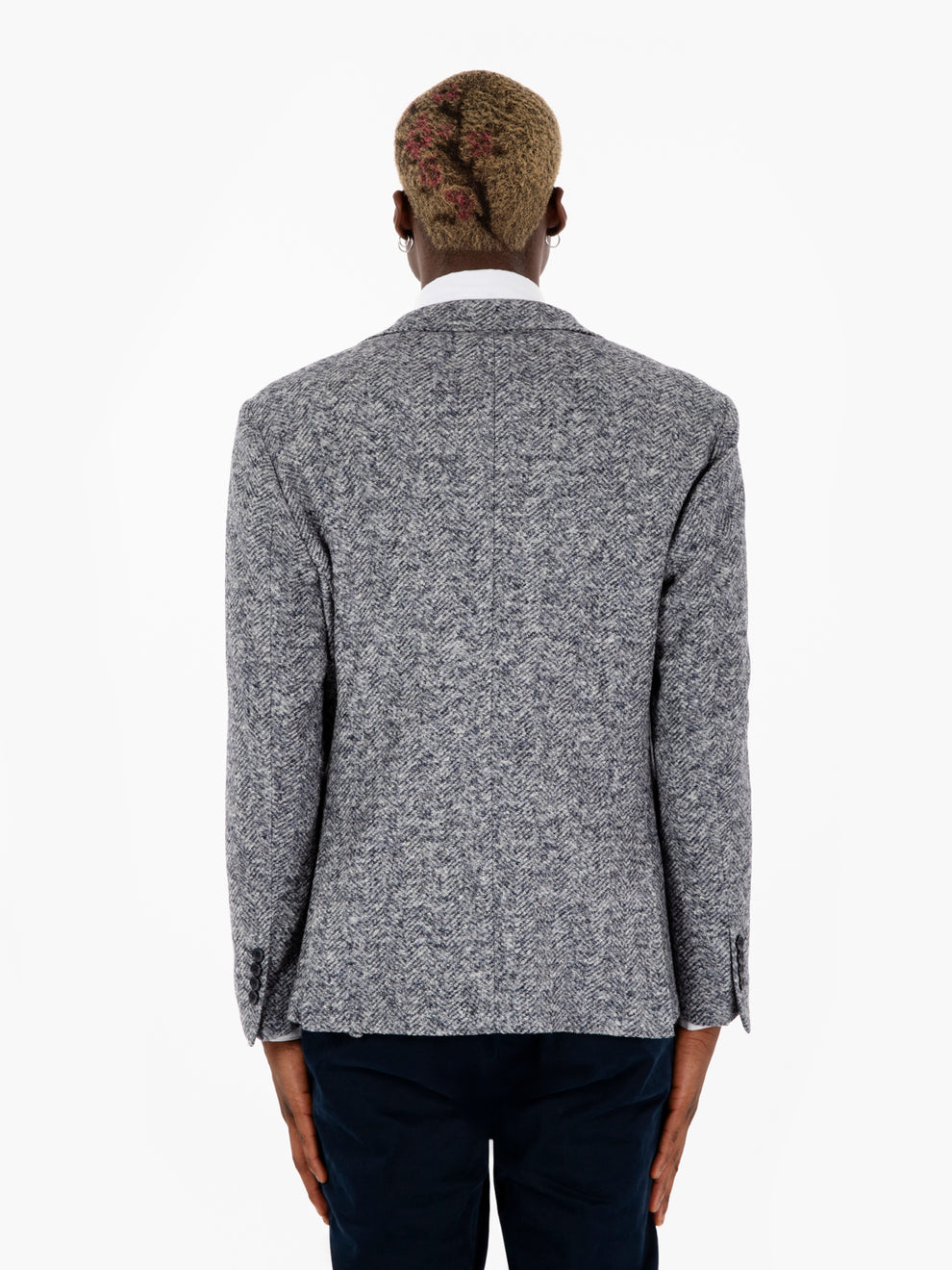 Giacca motivo spinato in misto lana blu