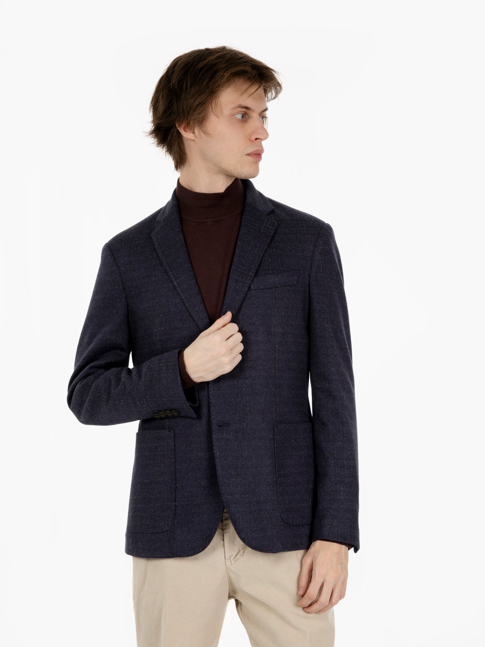 NAVY/GREEN CHECKED HOOOTY JACKET GMAT-3397_04