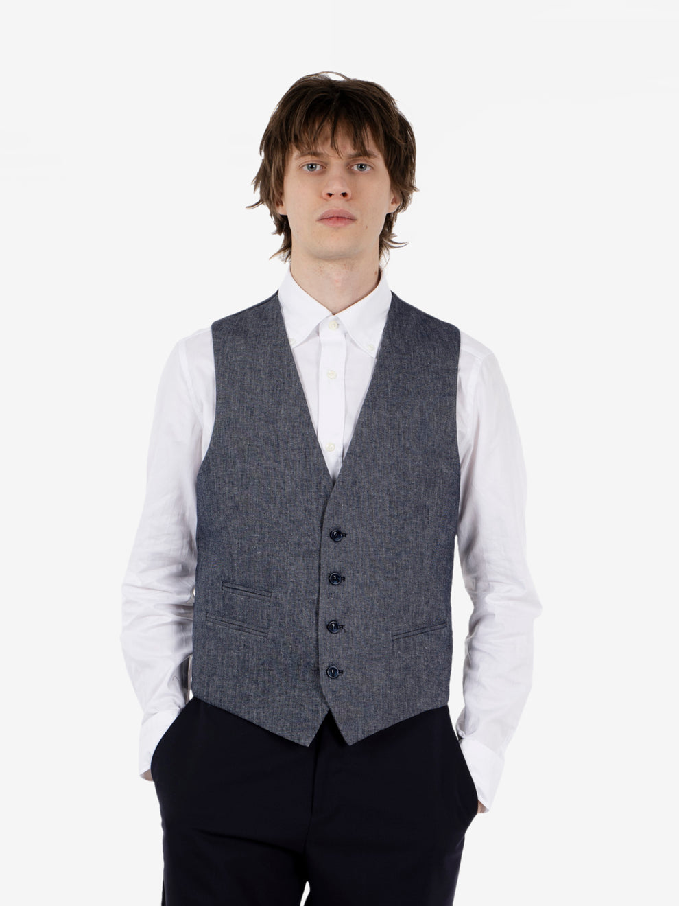Classic slim fit blue denim waistcoat