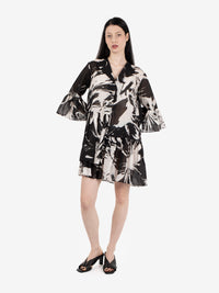 Short black and white floral print dress