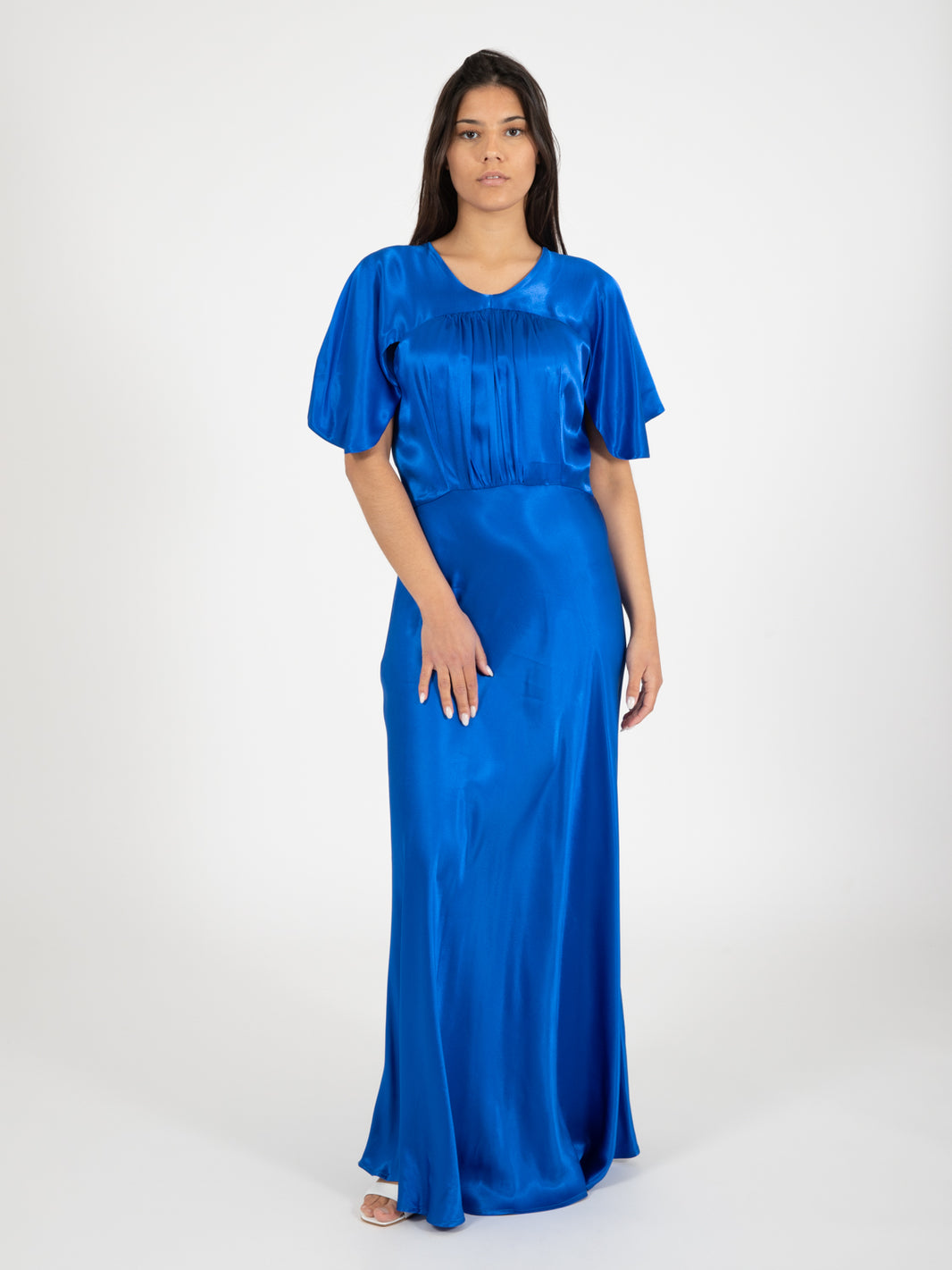 Royal short sleeve long dress