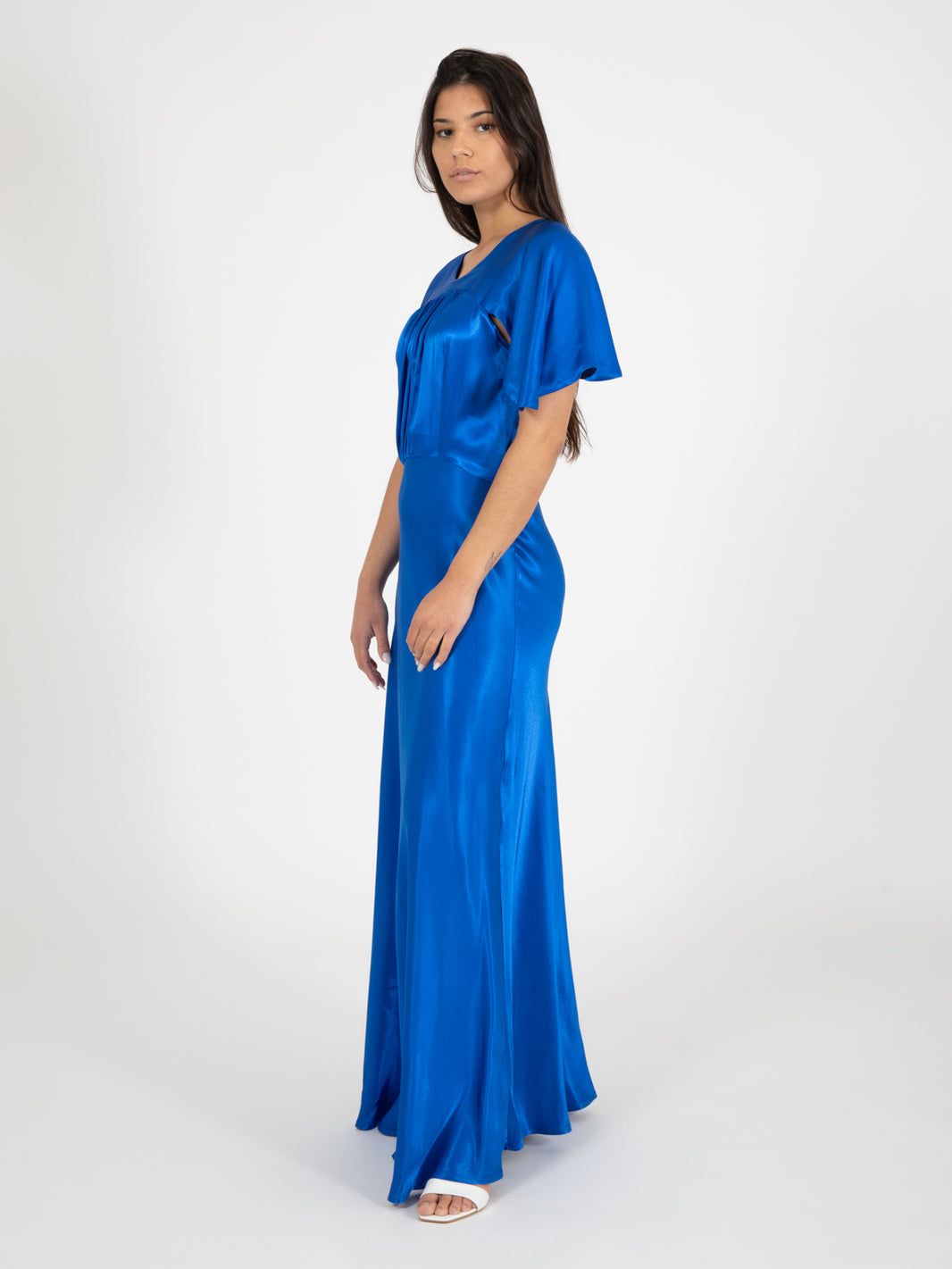 Royal short sleeve long dress