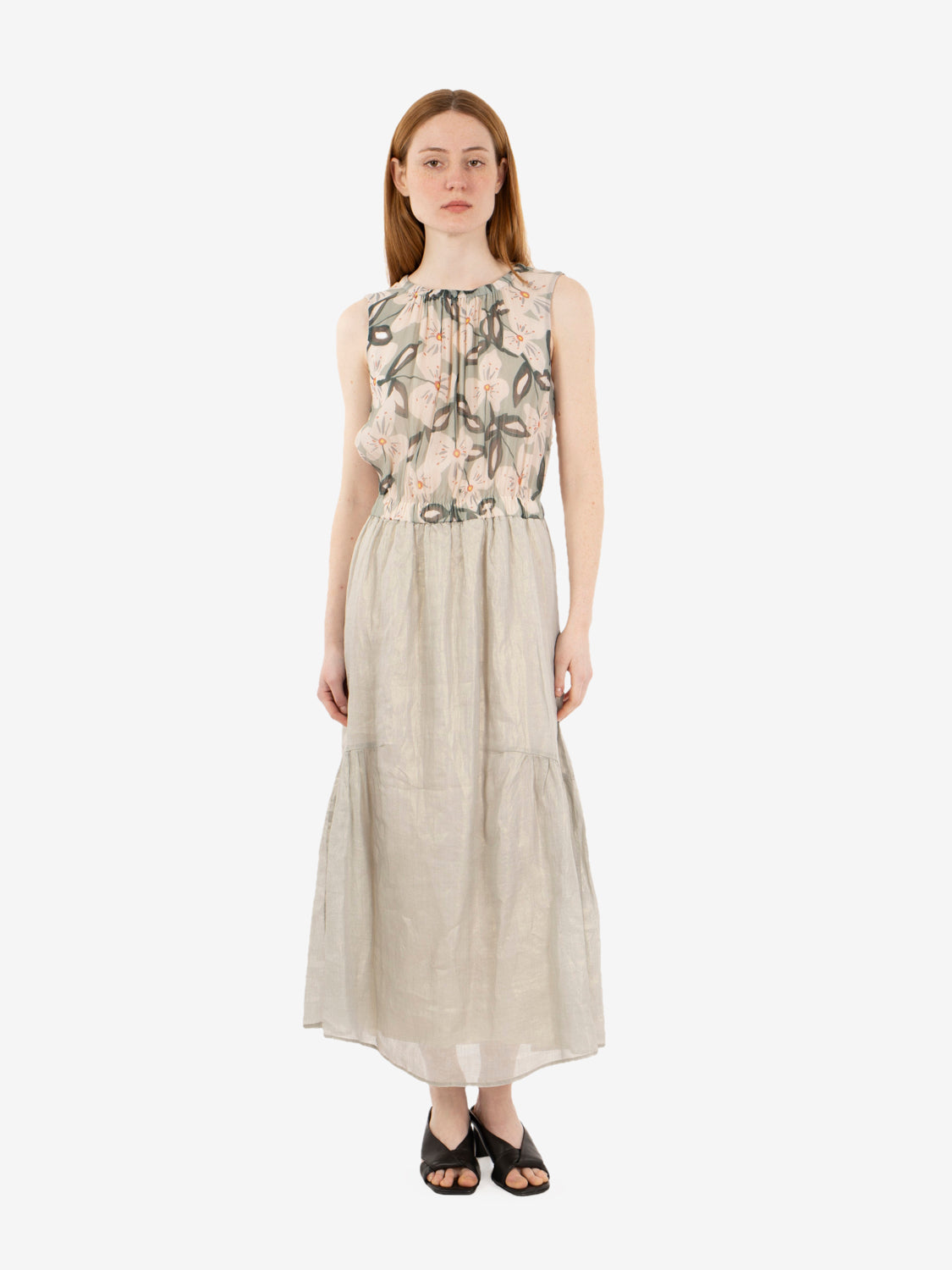 Abito lungo con top floreale verde