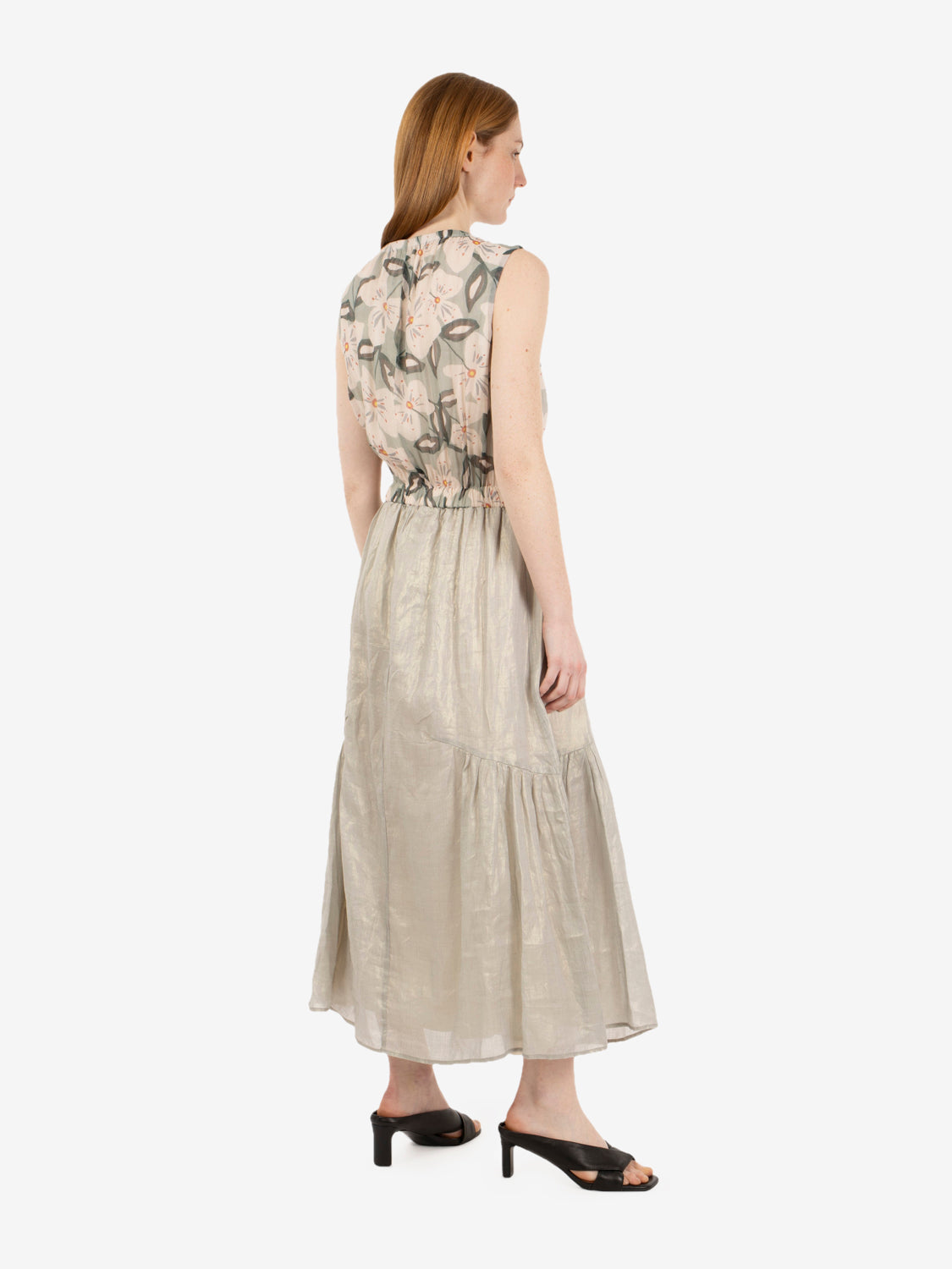 Abito lungo con top floreale verde