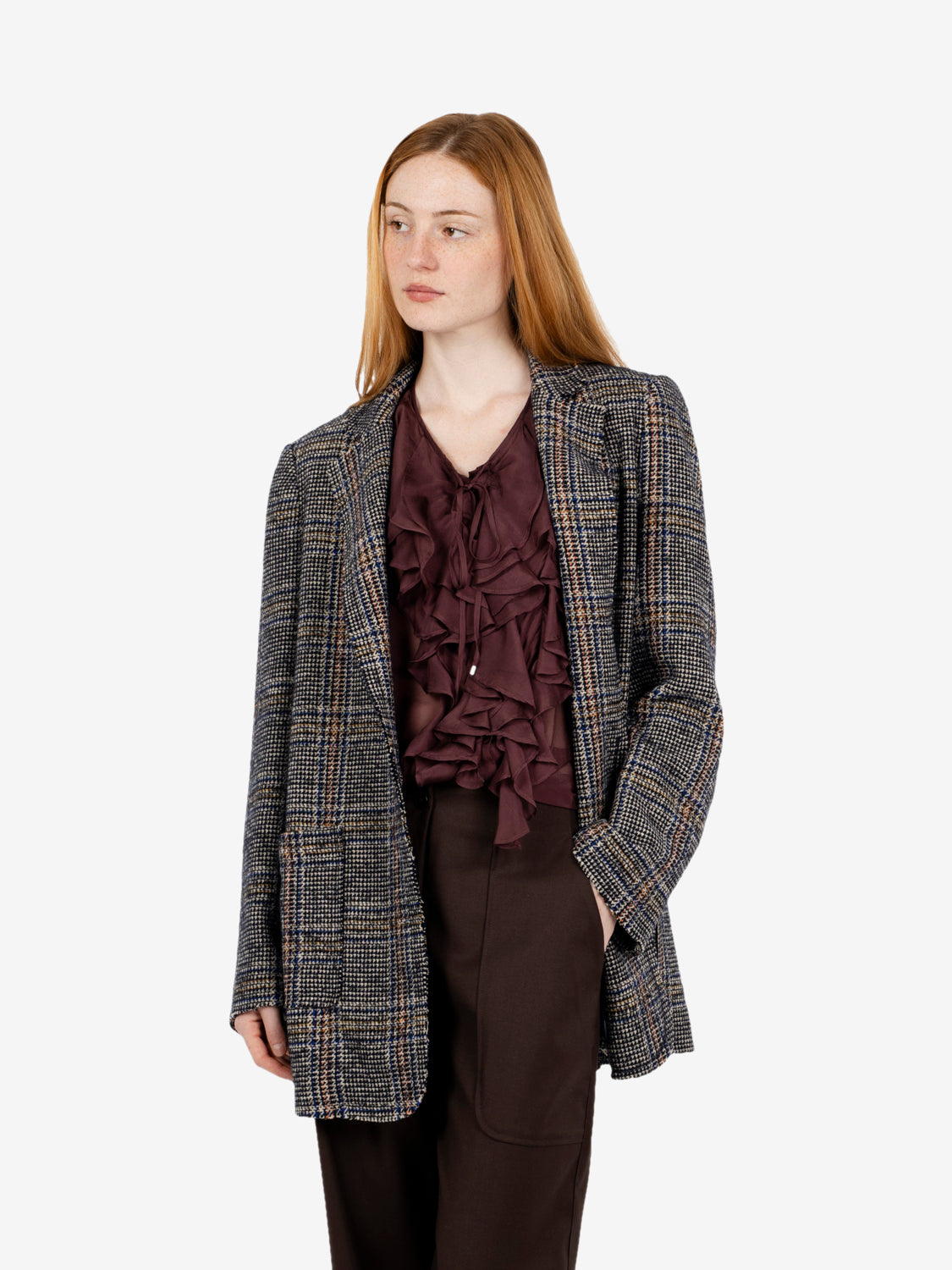 Blazer in misto lana check blu