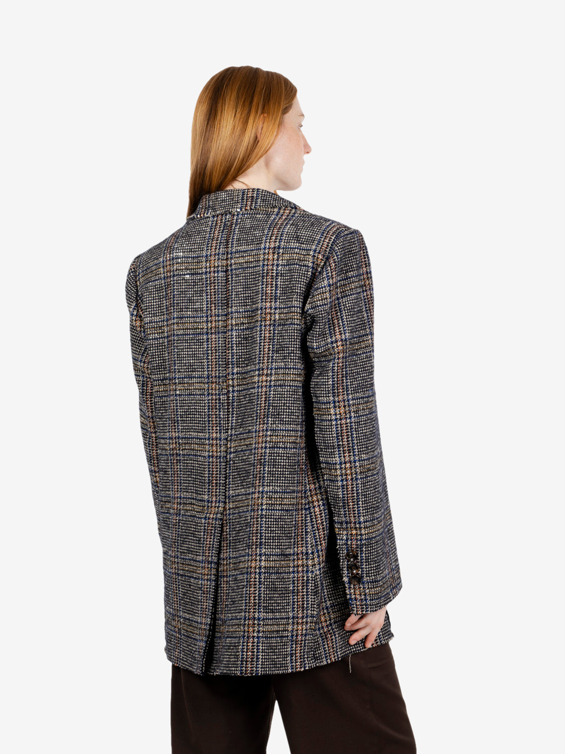 Blazer in misto lana check blu