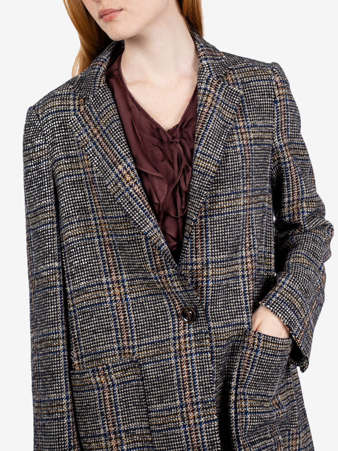 Blazer in misto lana check blu
