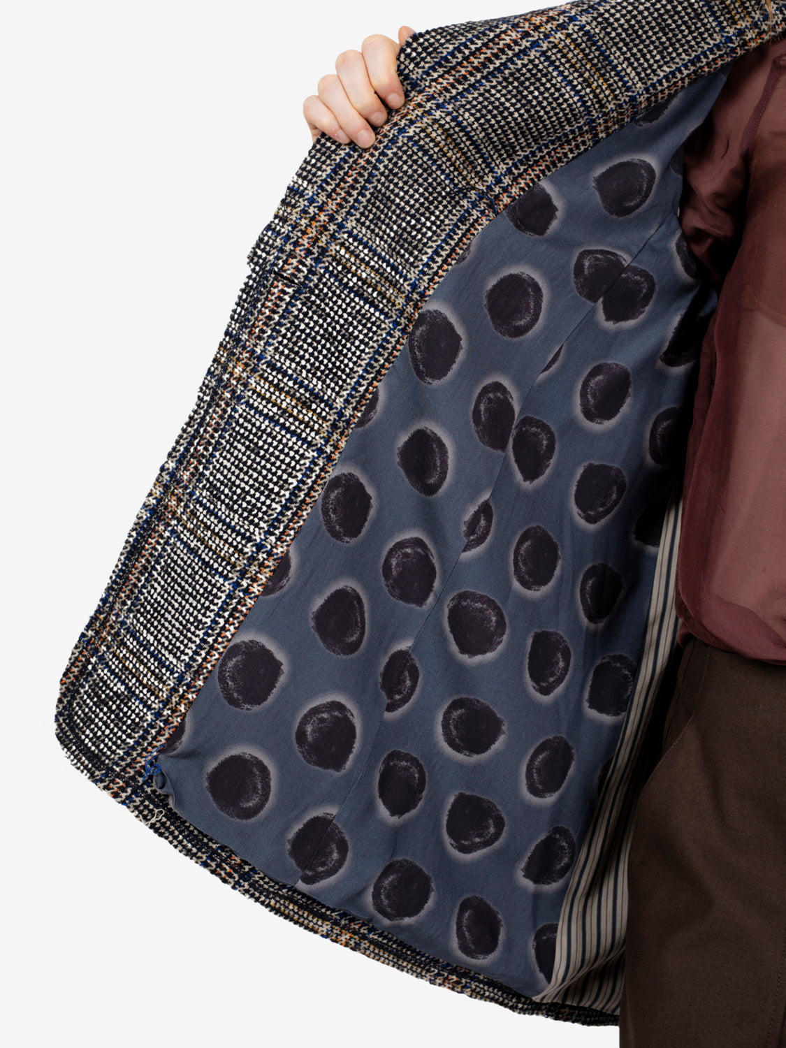Blazer in misto lana check blu