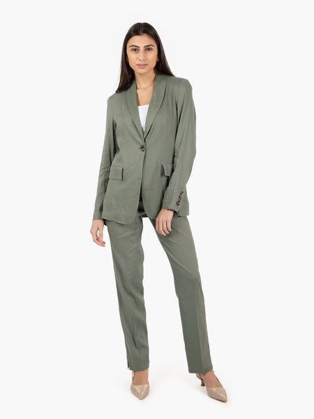 Blazer verde in lino e viscosa