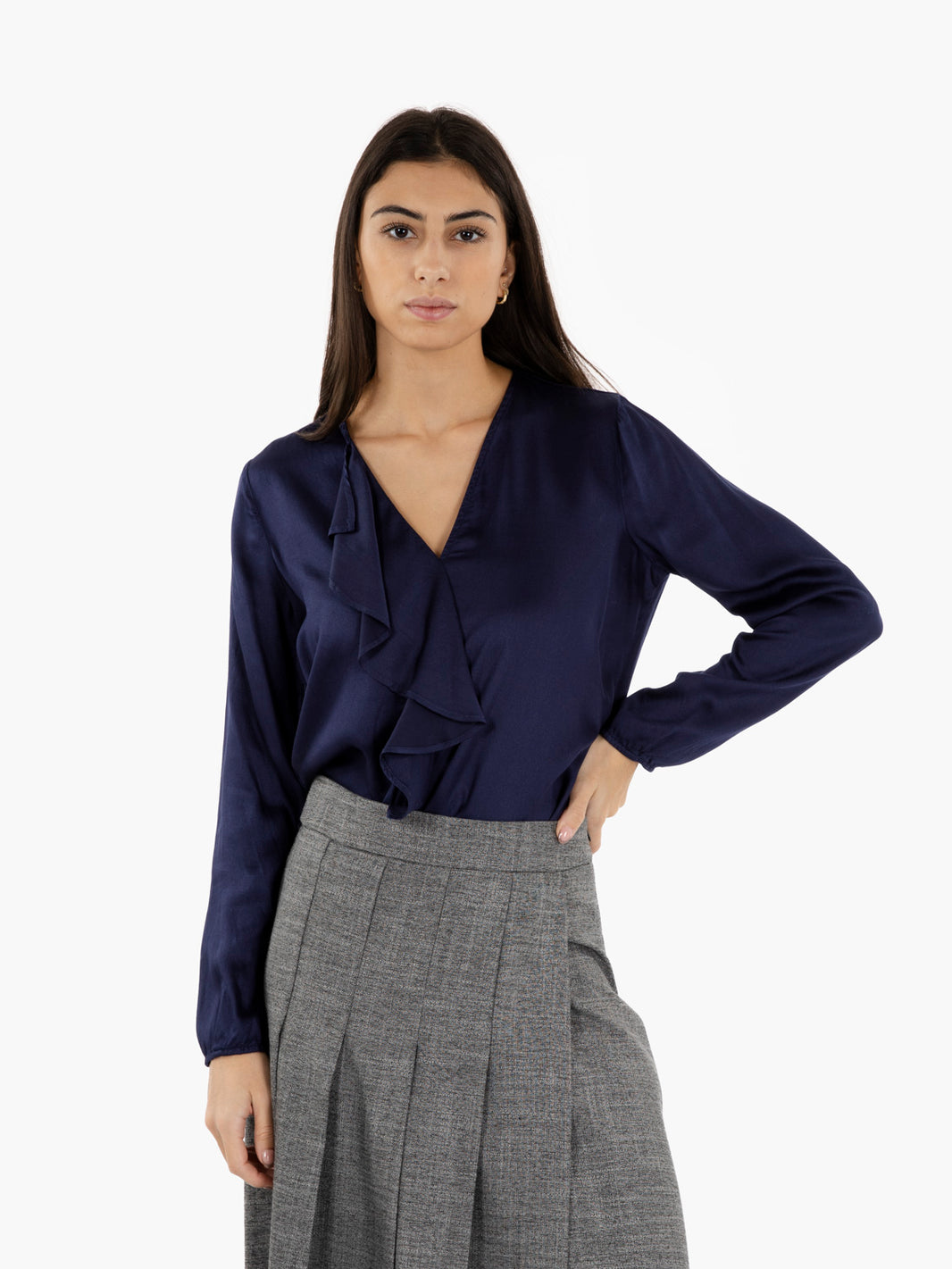 Blue ruffled blouse