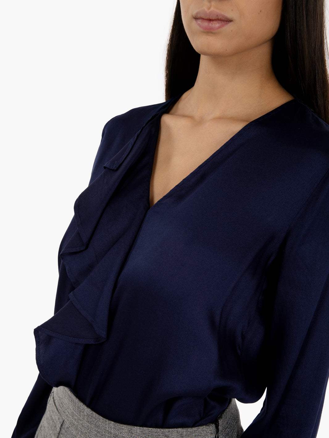 Blue ruffled blouse