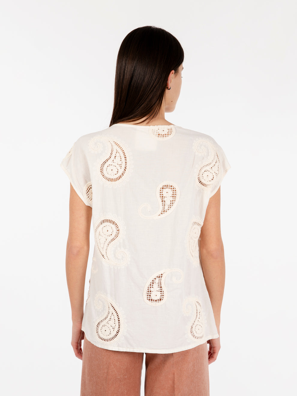 Blusa in cotone con ricami bianca
