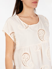 ALESSIA SANTI - Blusa in cotone con ricami bianca