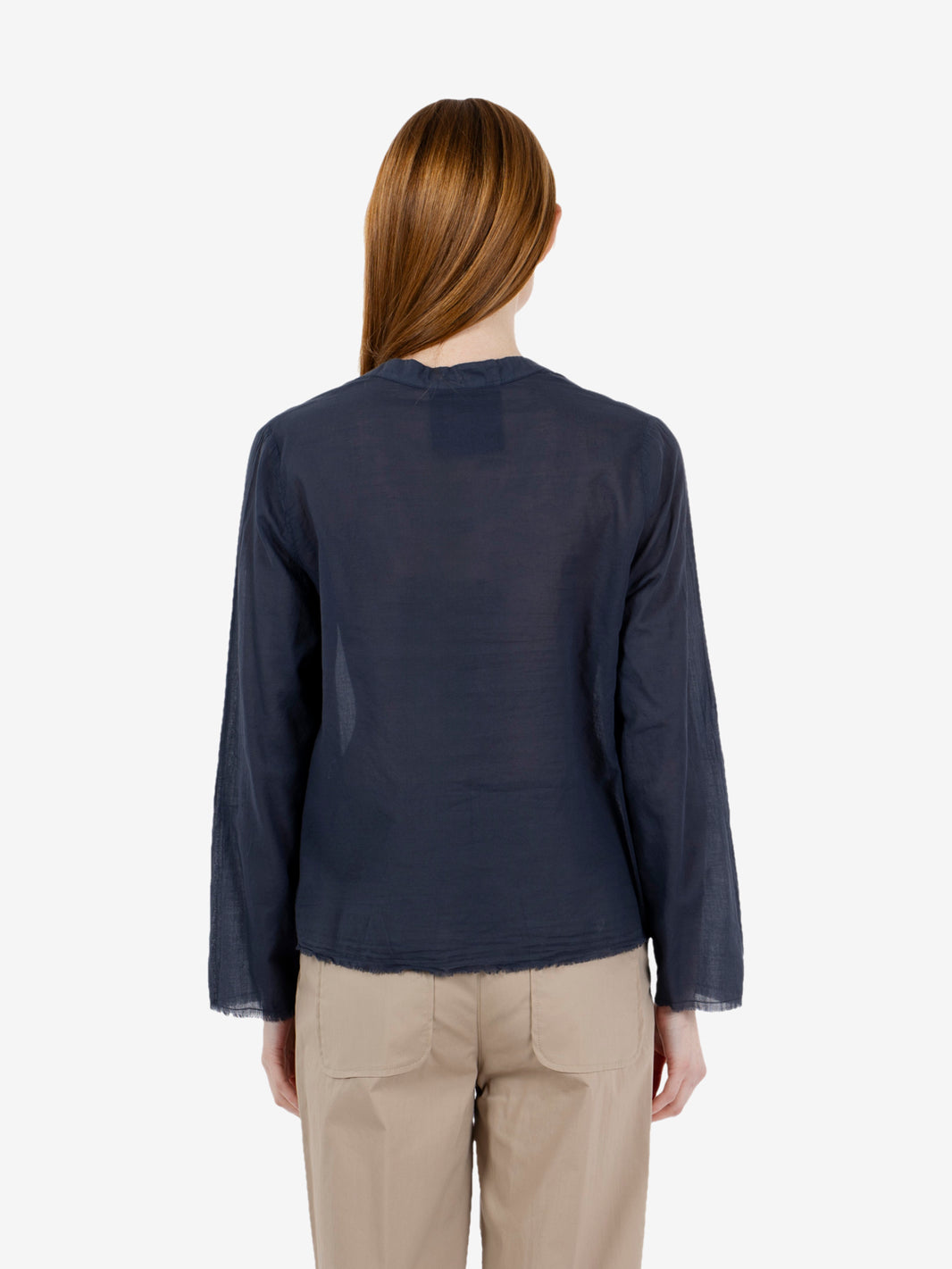 Blue muslin blouse with ruffles