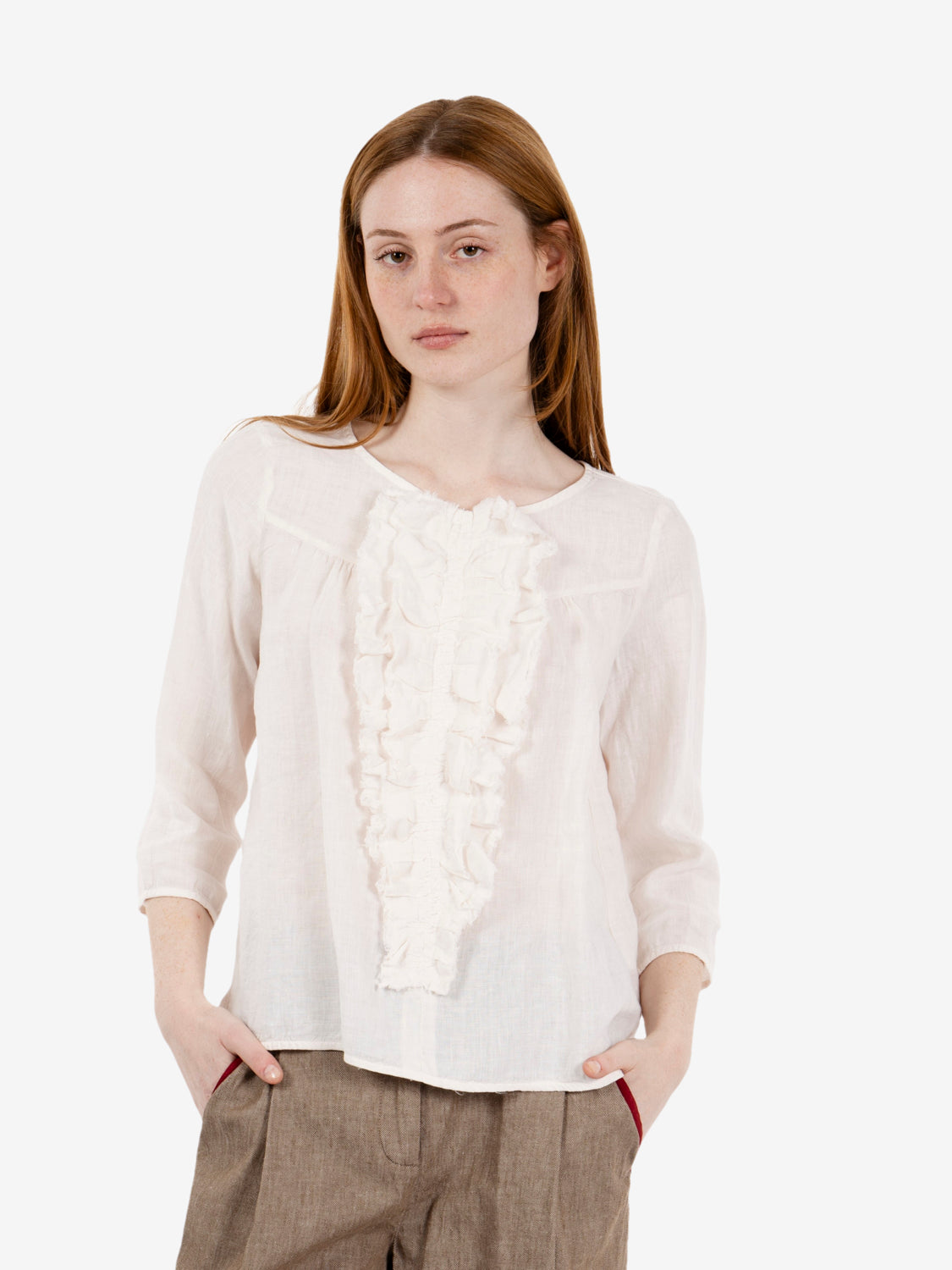 Salina blouse with white ruffles