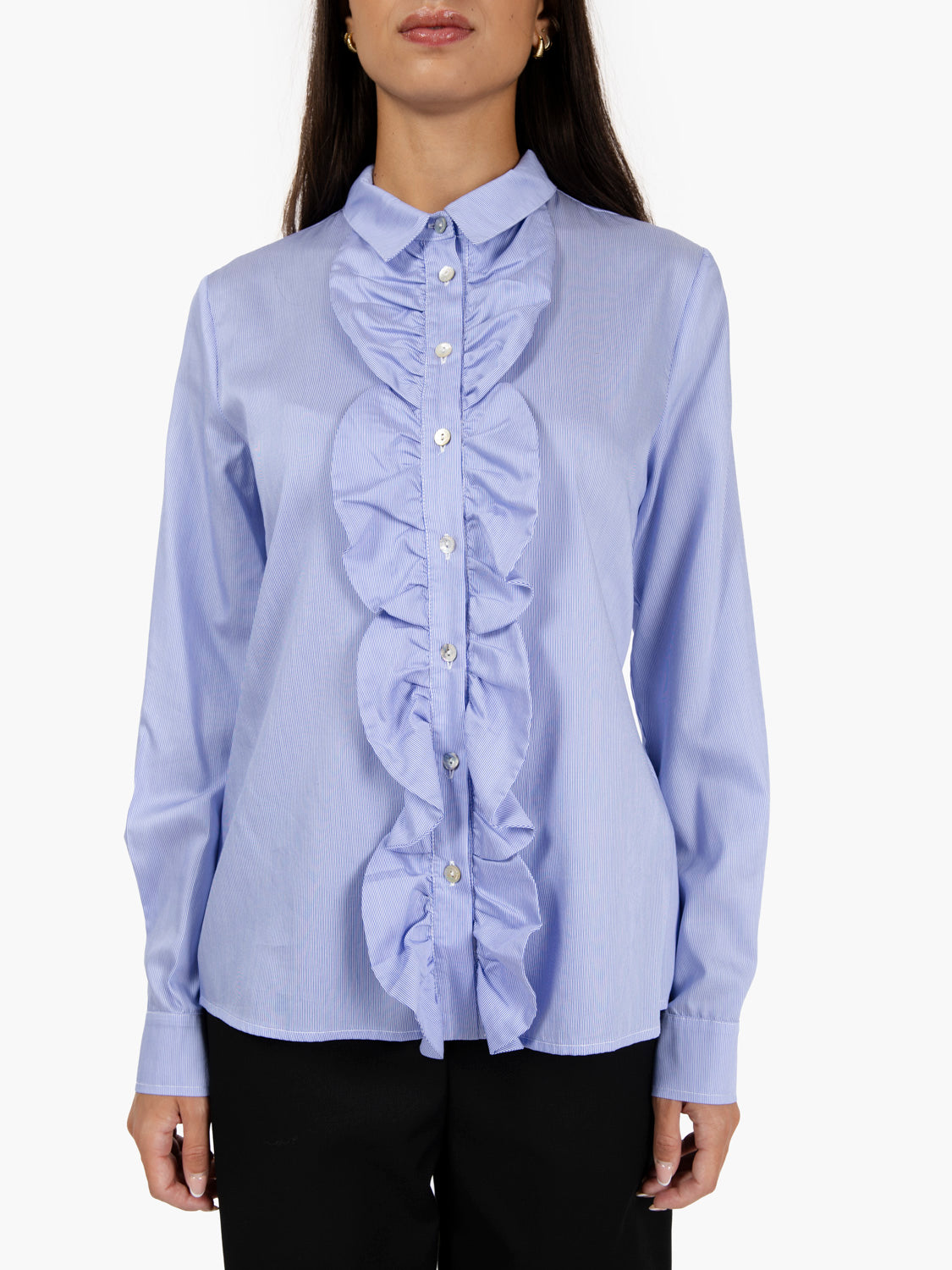 Camicia con jabot a righe blu