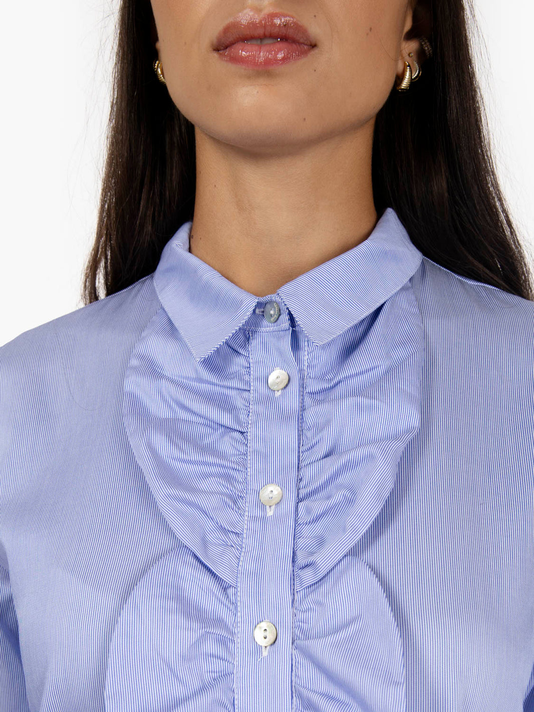 Camicia con jabot a righe blu