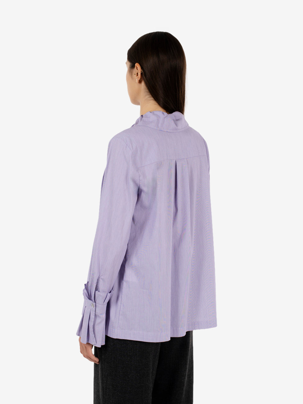 PURPLE PINSTRIPE RUFFLED AND PLEATED SHIRT 621SD45017_629041-01
