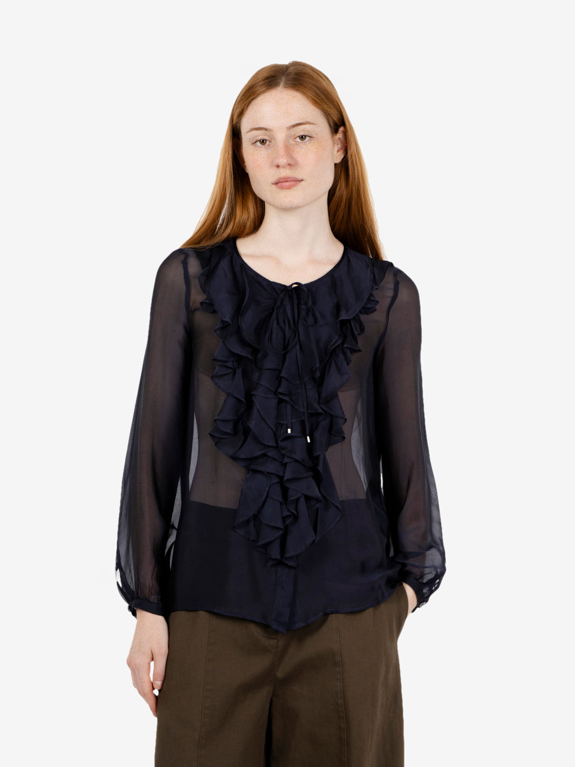 Camicia con rouches semitrasparente blu