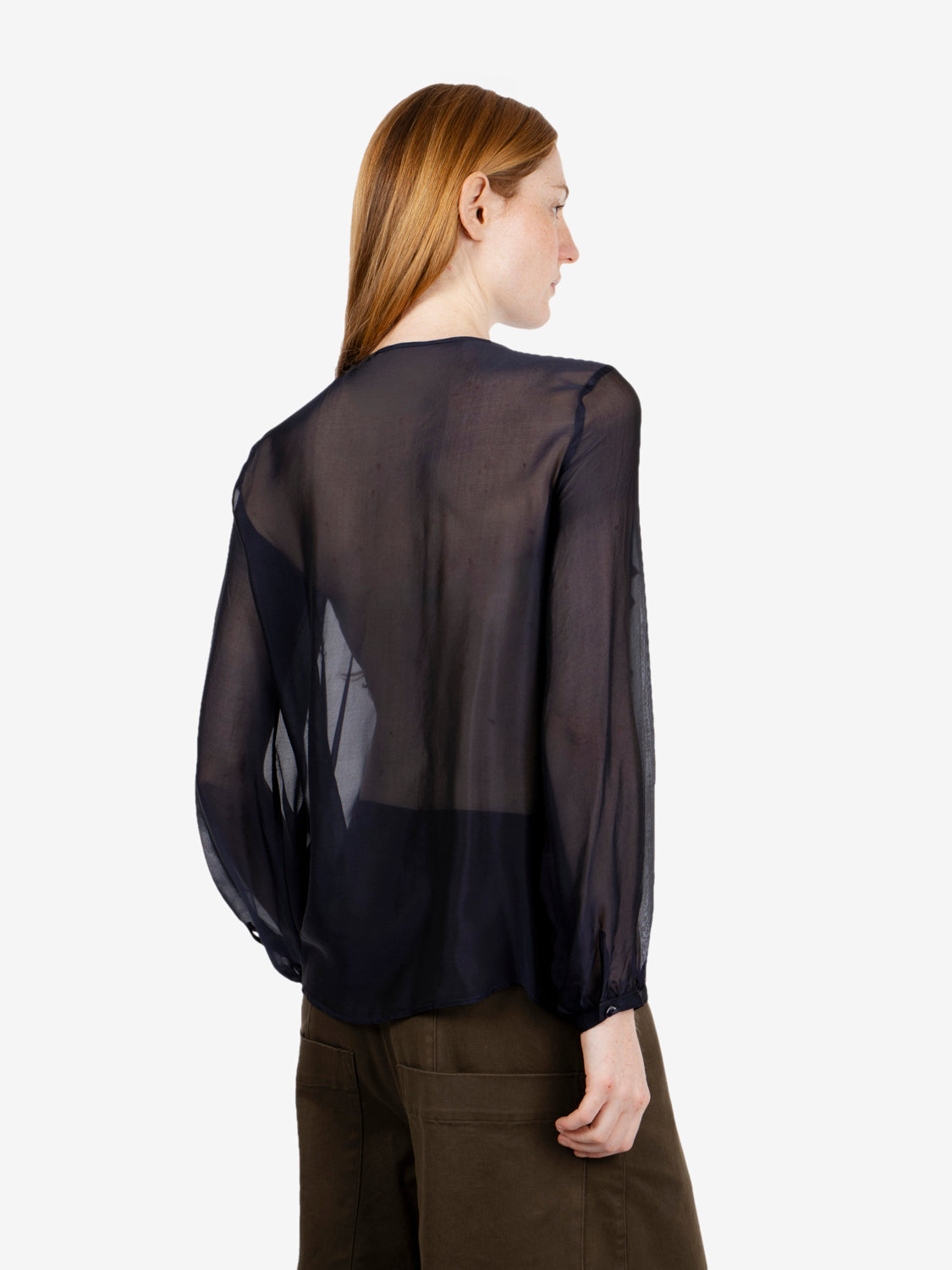 Camicia con rouches semitrasparente blu
