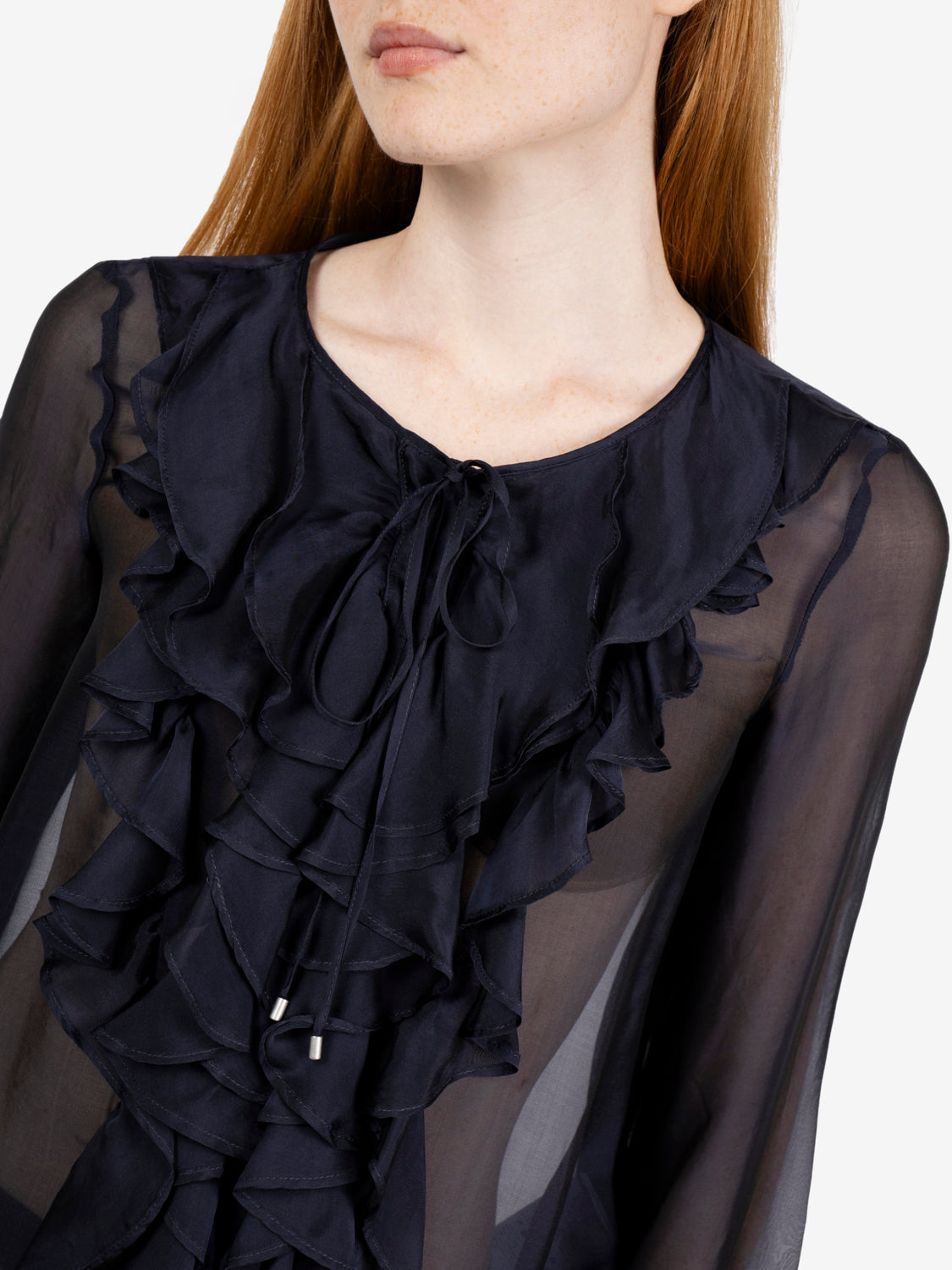 Camicia con rouches semitrasparente blu