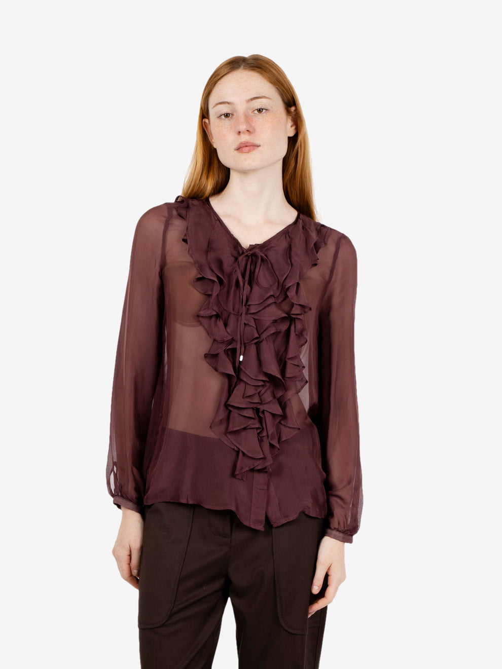 Camicia con rouches semitrasparente succo