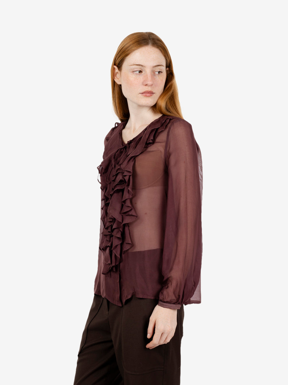 Camicia con rouches semitrasparente succo
