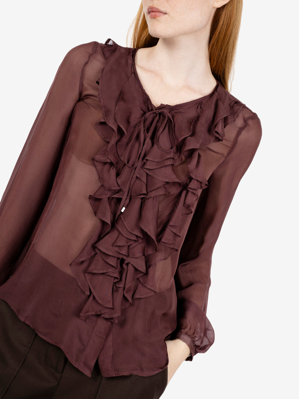 Camicia con rouches semitrasparente succo