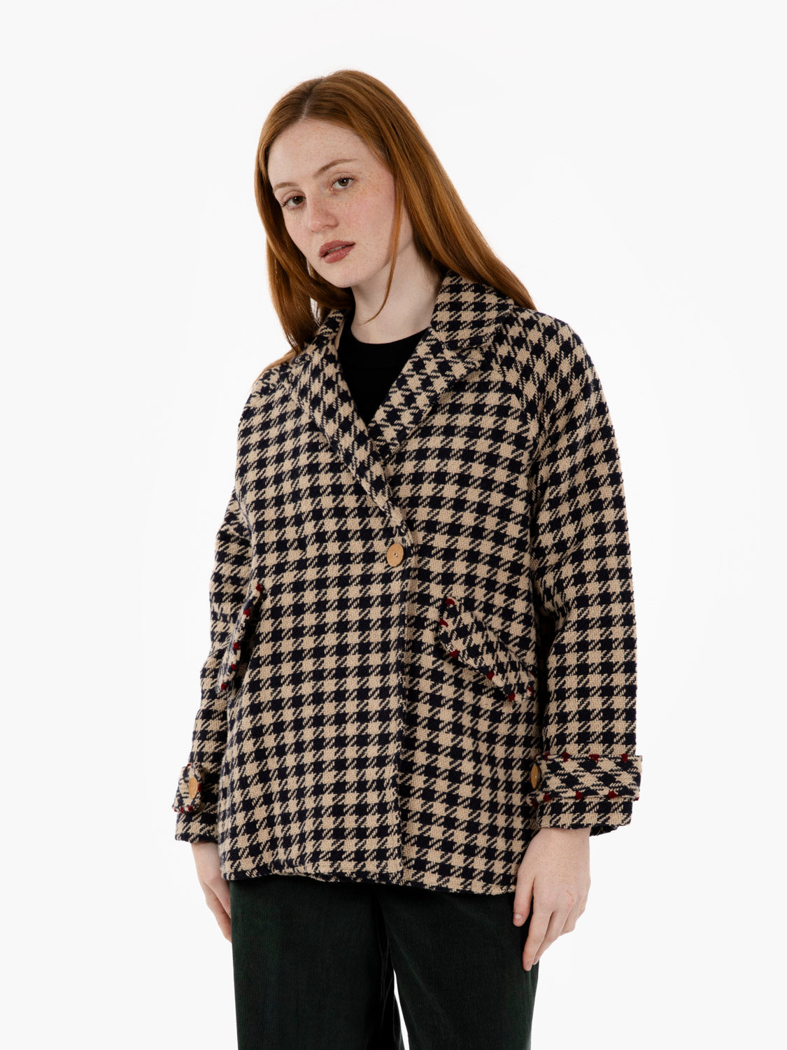 Short blue houndstooth coat