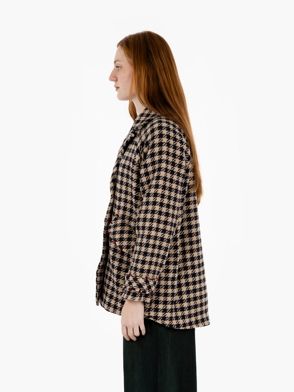 Short blue houndstooth coat