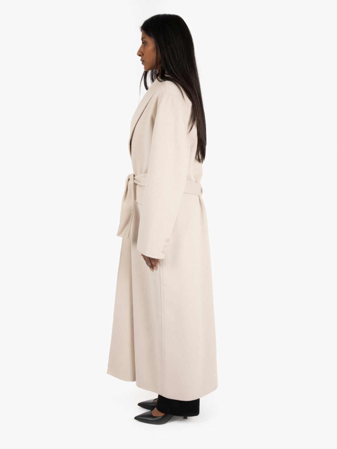 Cappotto lungo con fusciacca avena