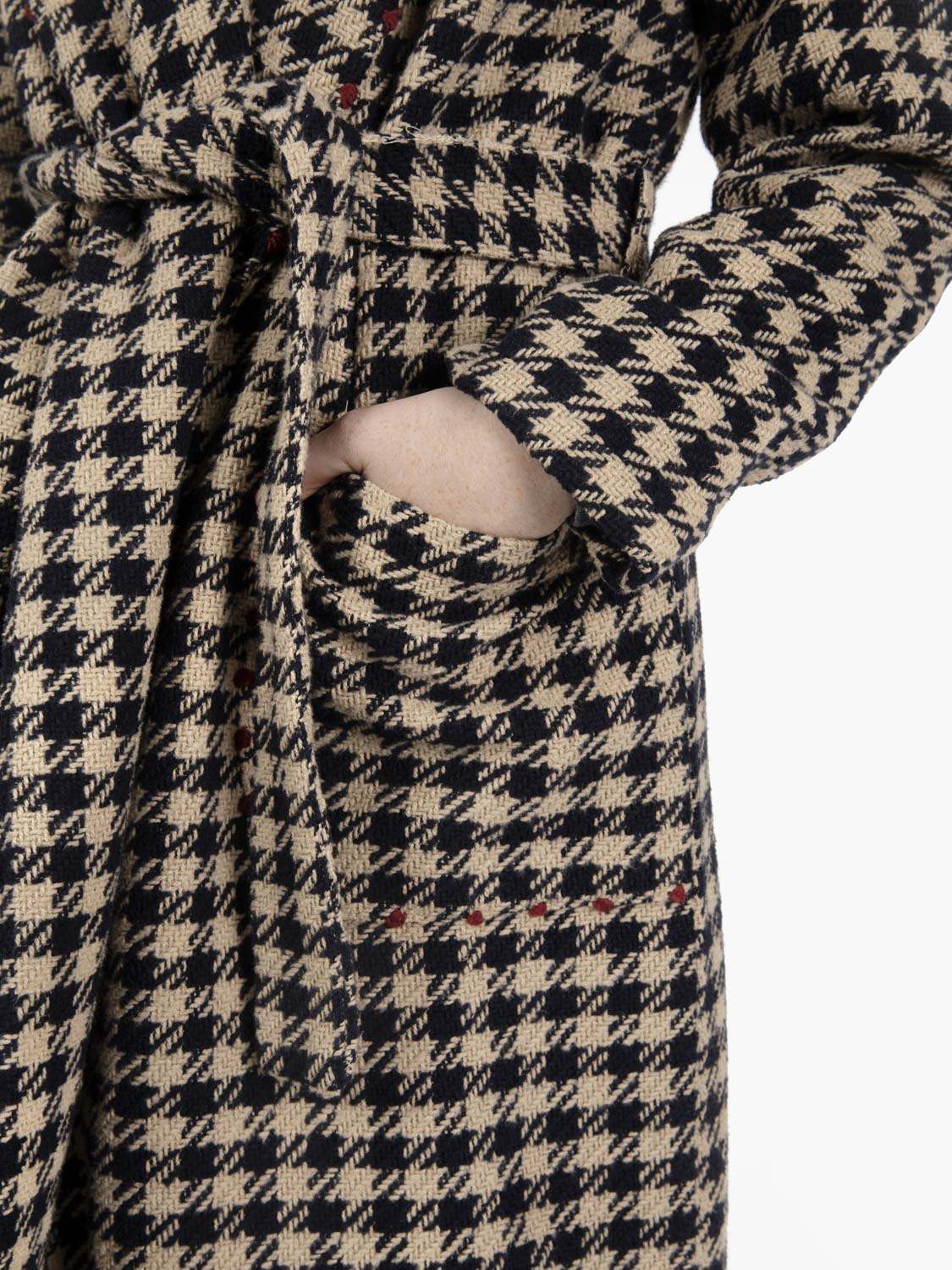 Long blue houndstooth coat