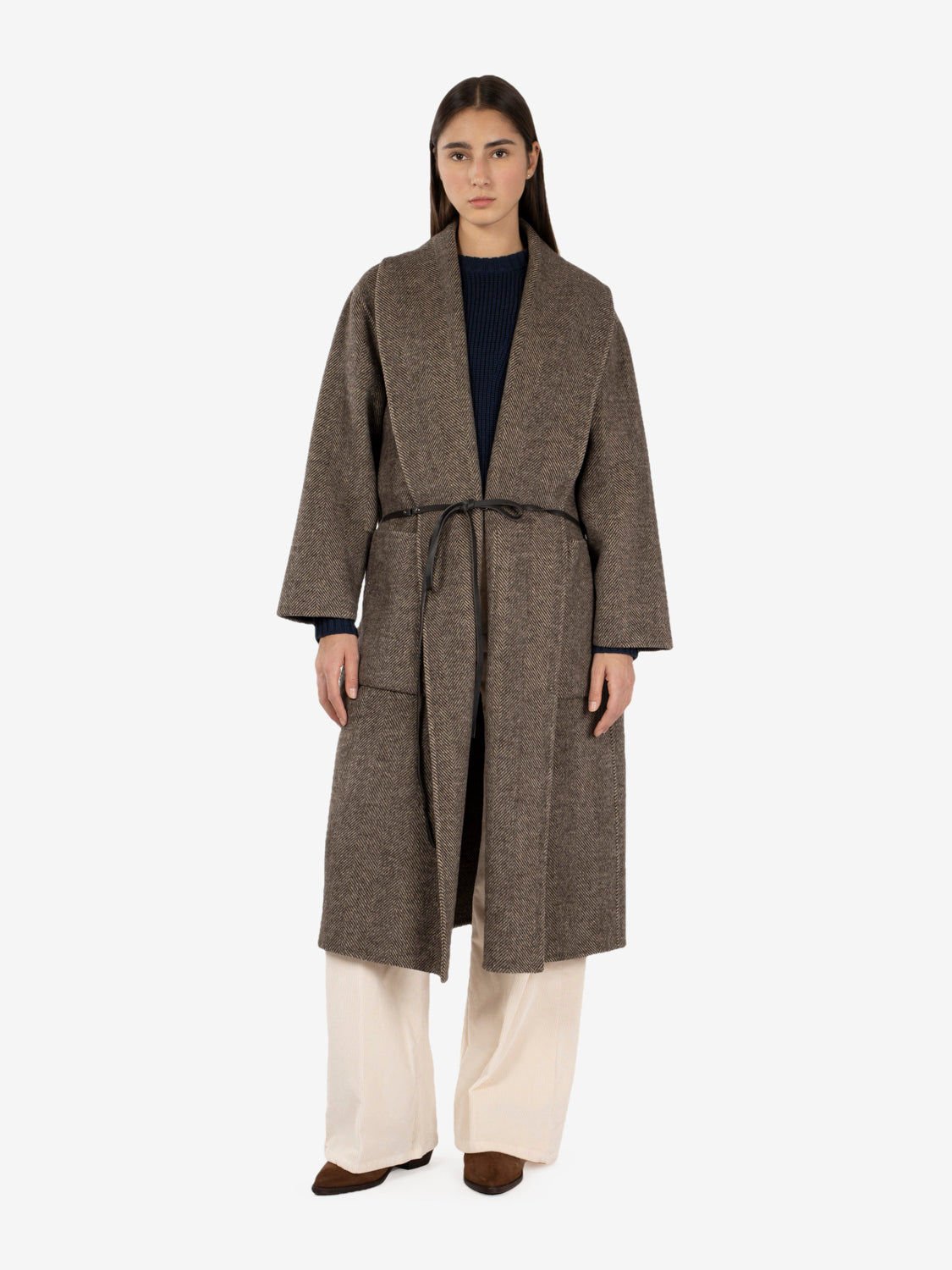 Cappotto lungo spinato marrone